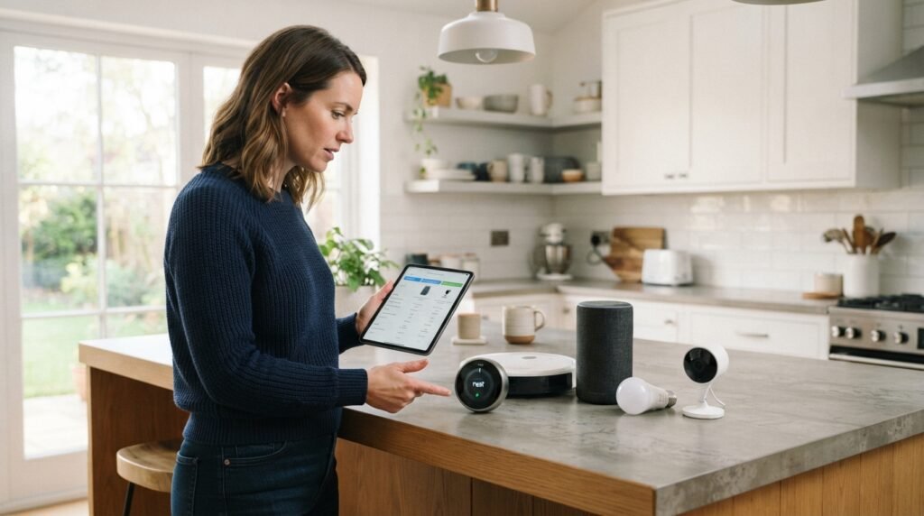 Homeowner comparing five home devices for everyday tasks