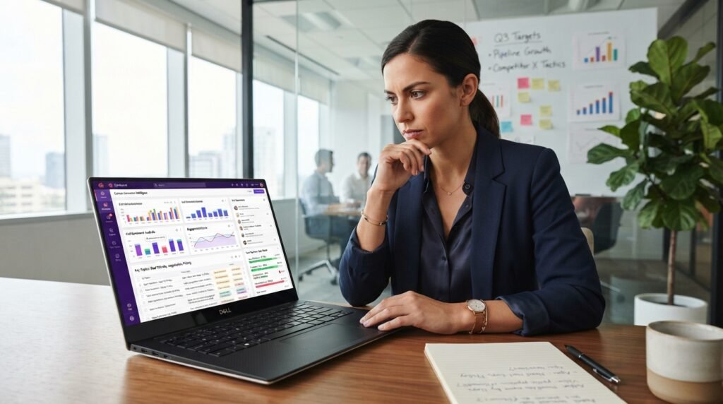 Sales manager reviewing Gong call insights for an open deal Sales manager reviewing Gong call insights for an open deal