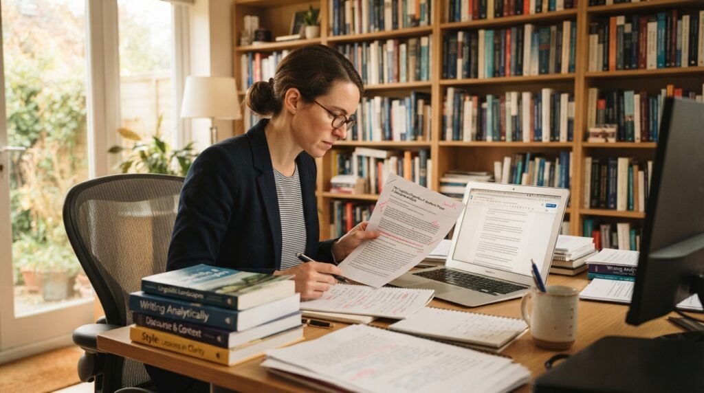 Writer checks a paraphrase against an academic source